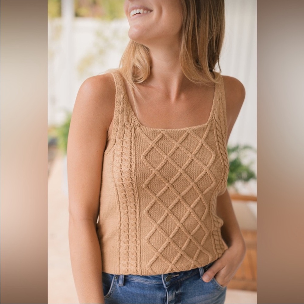 NWT Neuflora Penbrook Knit Tank Top Sz Small Tan Cable Knit Minimalist Neutral
